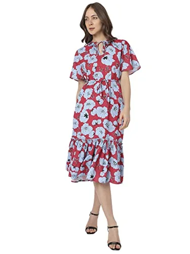 Wedding guest midi dressesVero Moda Women's Polyester Fit and Flare Midi Dress (Crimson) Wedding guest midi dresses