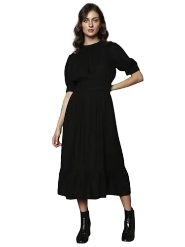 Satin midi dressesVERO MODA Women's Viscose Fit and Flare Midi Dress (Jet Black) Satin midi dresses