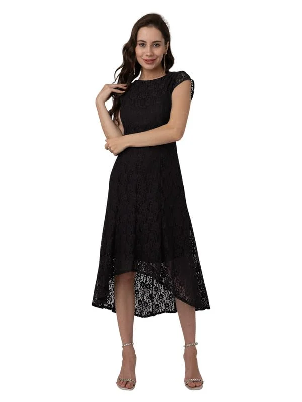 Women's trendy midi dresses saleZink London Women's Black Lace Round Neck Midi Dress Women's trendy midi dresses sale