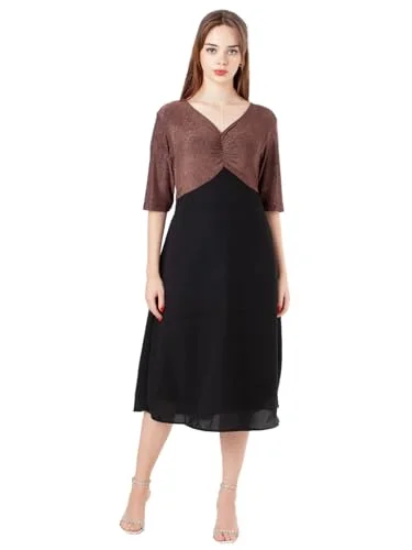 A-line midi dressesZink London Women's Black with Bronze Shimmer Flared Midi Dress A-line midi dresses