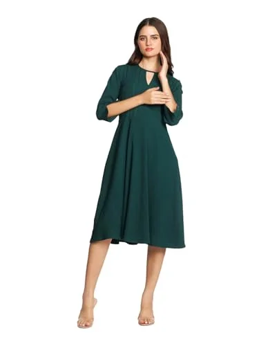 Best value midi dressesZink London Women's Dark Green Solid A-Line Midi Dress Best value midi dresses