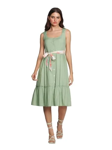 Luxury midi dressesZink London Women's Green Solid Regular Midi Dress Luxury midi dresses