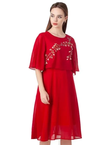 Boho midi dressesZink London Women's Red Embroidered Flared Midi Dress Boho midi dresses