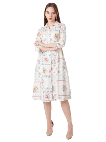 Summer party midi dressesZink London Women's White Printed A-Line Midi Dress Summer party midi dresses