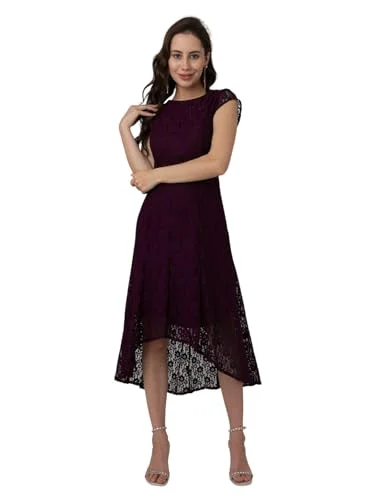 Best midi dresses for curvy figuresZink London Women's Wine Colored Lace Round Neck Midi Dress Best midi dresses for curvy figures