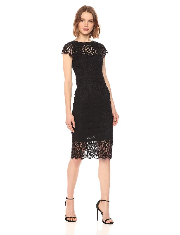 Long floral dressesNew Yorker's Apparel - Floral Lace Knee Length Fitted Dress 70378ASC Long floral dresses