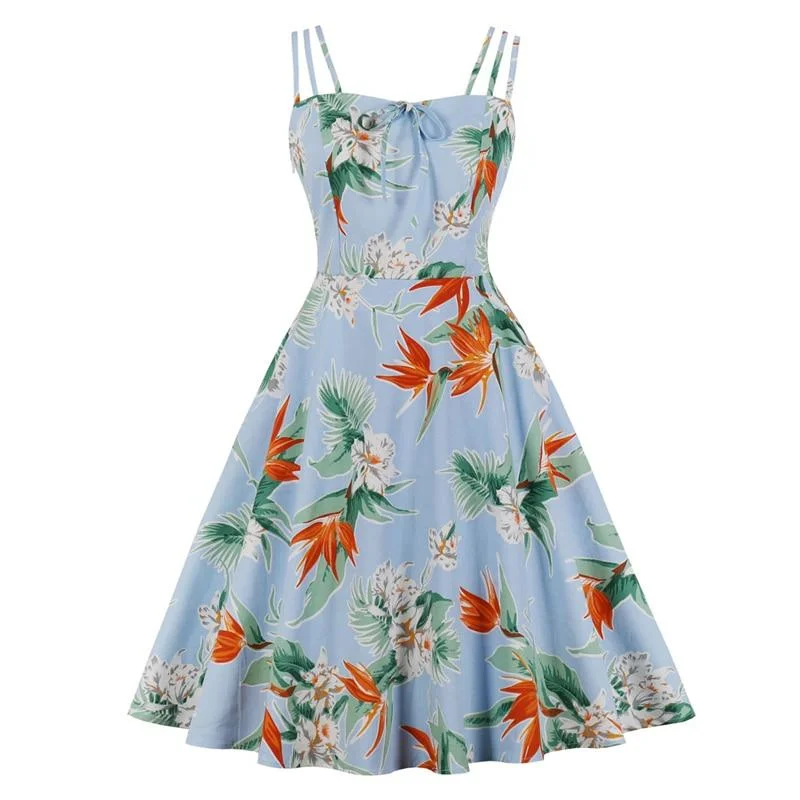 Hot new arrivals in floral dressesElegant Floral Tie Front A Line Party Vintage Pin Up Cami Shirred Back Cotton Plus Size Retro Dress Hot new arrivals in floral dresses