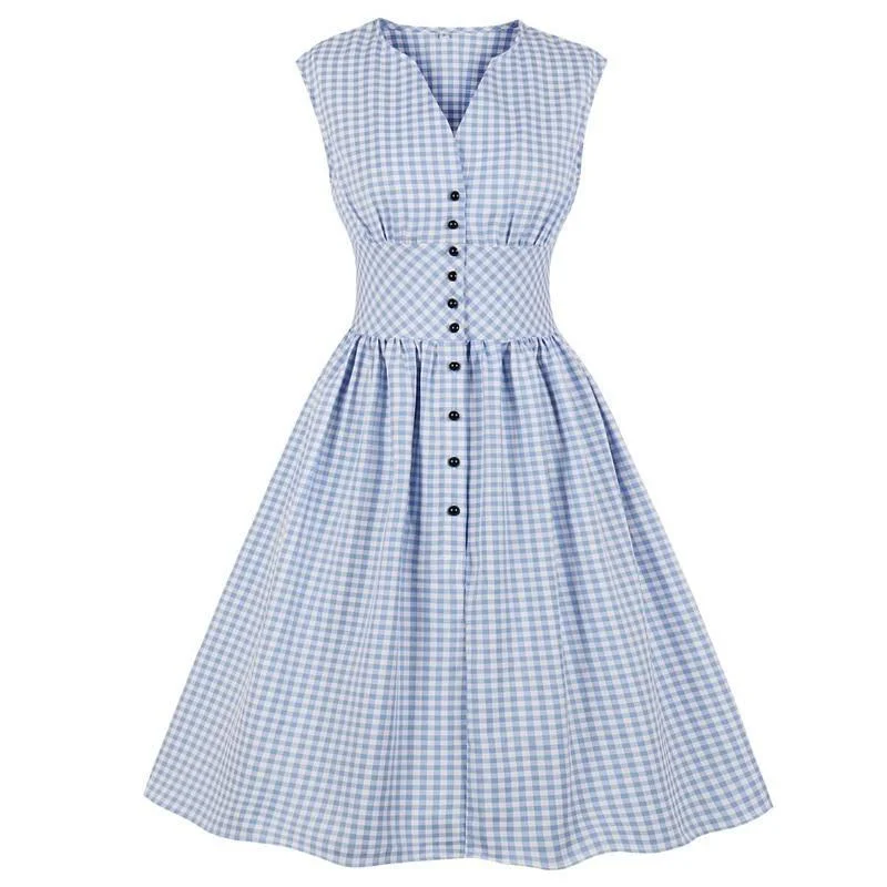 Best floral dresses for casual outingsGingham Print Single Breasted Blue Summer High Waist Vintage Tunic Pleated Plaid Casual Dress Best floral dresses for casual outings