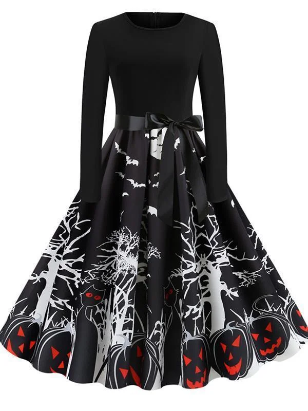 Best floral dresses for curvy figuresHalloween Round Neck Positioning Print Dress Best floral dresses for curvy figures