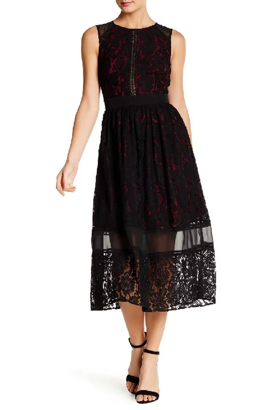 Ruffled floral dressesJulia Jordan - Sleeveless Floral Lace Tea Length Dress 36215SC Ruffled floral dresses