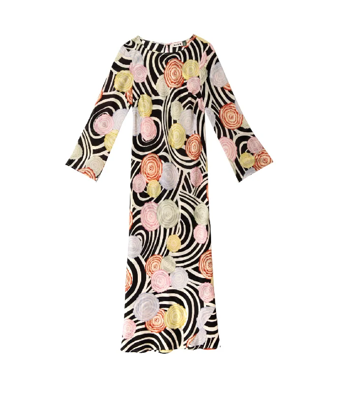 Lightweight floral dresses for hot weatherAlondra Long Sleeve Dress in Whirlpool Floral Lightweight floral dresses for hot weather