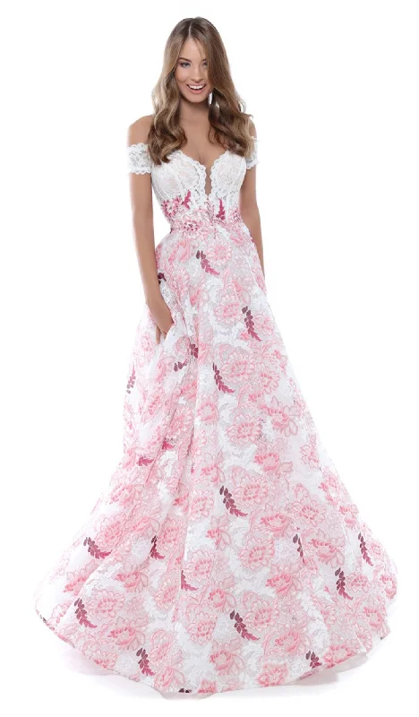 Casual floral dressesTarik Ediz - Off Shoulder Floral Lace A-Line Gown 50496 Casual floral dresses