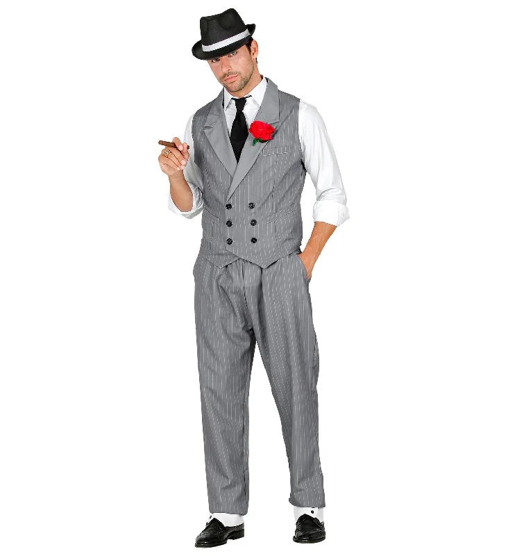 Satin unclassified dresses1920's Gangster Grey Pinstripe Suit Men's Satin unclassified dresses