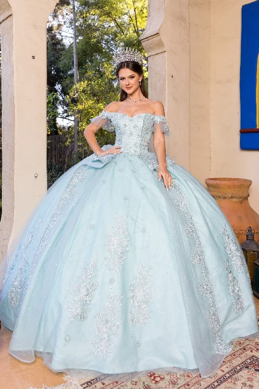 Pastel unclassified dressesApplique Off Shoulder Ball Gown by Cinderella Couture 8055J Pastel unclassified dresses