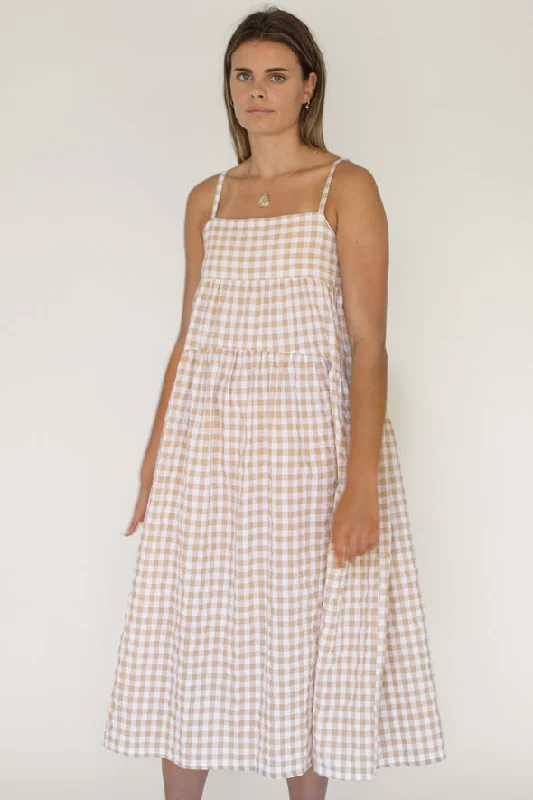 Preppy unclassified dressesBeiged Chloe Dress - Fawn Gingham Preppy unclassified dresses