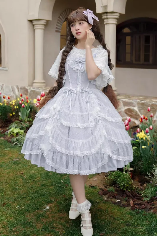 Smocked unclassified dressesBlue Iris Love Multi-layer Jacquard Bowknot Sweet Elegant Princess Lolita Jsk Dress Smocked unclassified dresses