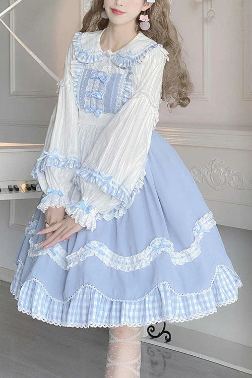 Floral unclassified dressesBlue Lapel Collar Bowknot Multi-Layer Ruffled Sweet Lolita JSK Dress Floral unclassified dresses