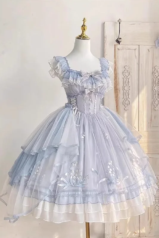 Preppy unclassified dressesBlue [Love Is Coming] Multi-layer Ruffle Embroidery Bowknot Sweet Princess Lolita Jsk Dress Preppy unclassified dresses