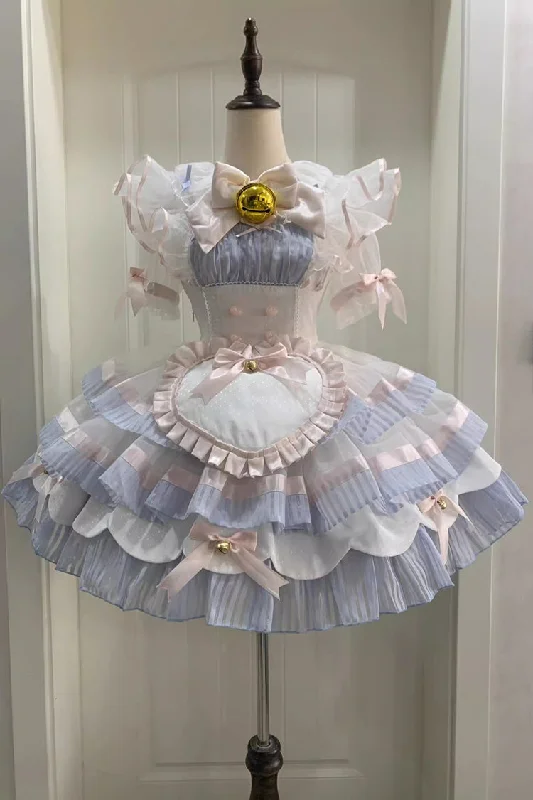 Long unclassified dressesBlue Magical Girl Multi-layer Ruffle Bowknot Bell Maid Sweet Lolita Dress Full Set Long unclassified dresses