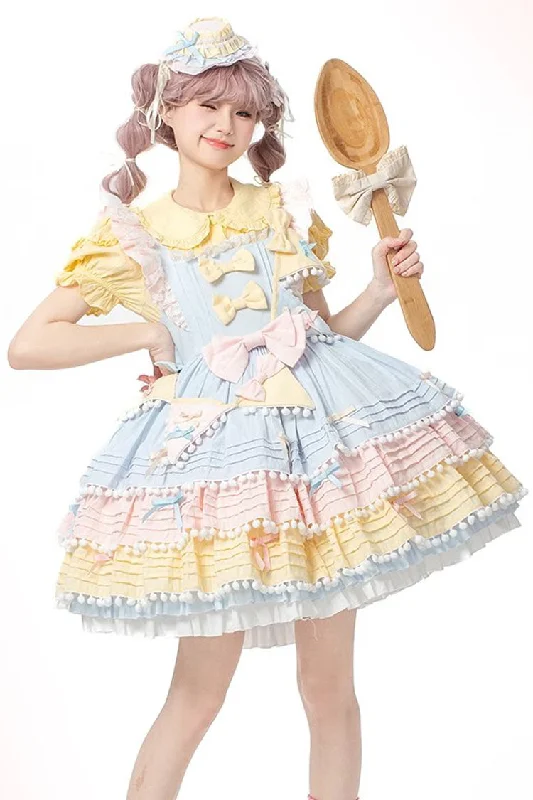 Bright color unclassified dressesBlue/Pink/Yellow Sweetheart Macaron Ice Cream Multi-Layered Ruffle Bowknot Sweet Lolita Dress Bright color unclassified dresses