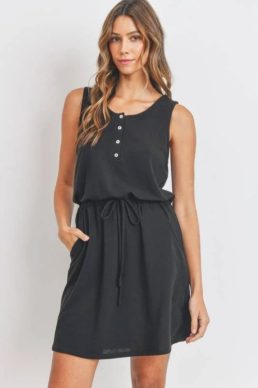 Mesh unclassified dressesCherish Apparel - Henley Style French Terry Dress: S / Black Mesh unclassified dresses