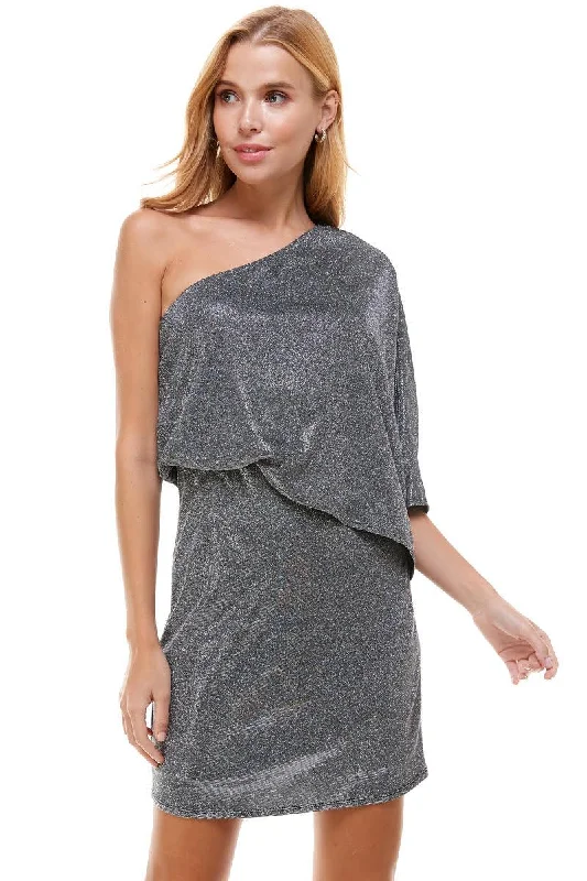 Sequin unclassified dressesmetallic ruffled one shoulder dress Sequin unclassified dresses