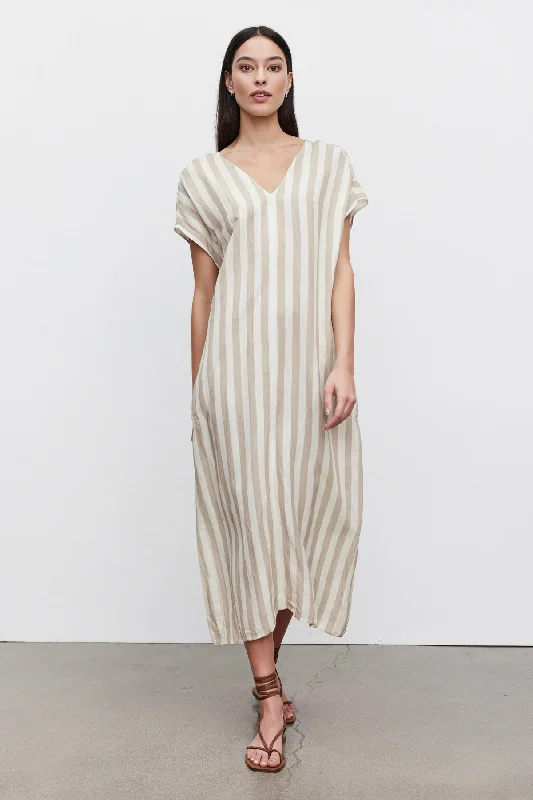 Off-shoulder unclassified dressesMILLA STRIPED LINEN KAFTAN DRESS Off-shoulder unclassified dresses