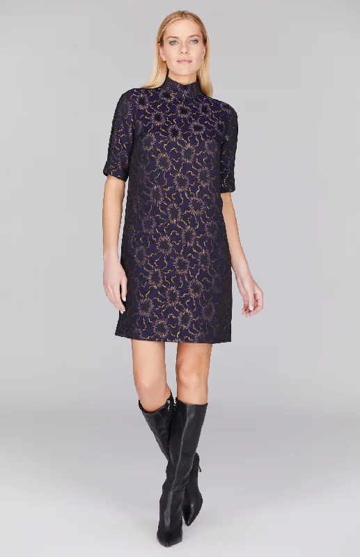 Beaded unclassified dressesSunburst Jacquard Turtleneck Shift Dress w/ Contrast Bias Beaded unclassified dresses