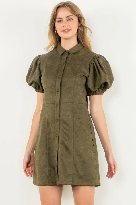 Minimalist unclassified dressesPUFF SLEEVE SUEDE DRESS Minimalist unclassified dresses