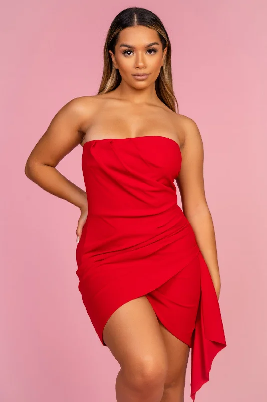 Winter unclassified dressesRed Ruched Strapless Dress Winter unclassified dresses