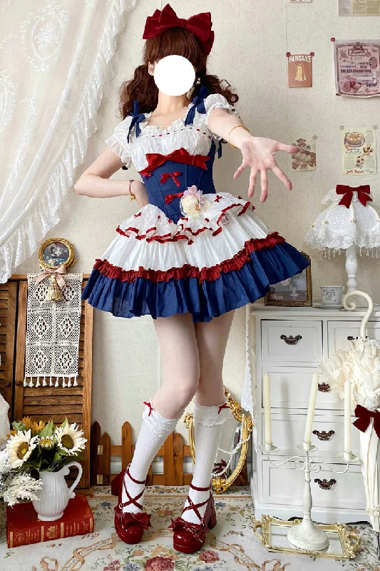 Discounted unclassified dressesRed/White/Blue [Fairy Tale Overture] Triple-Layered Ruffle Bowknot Fishbone Sweet Ballet Lolita Dress Discounted unclassified dresses