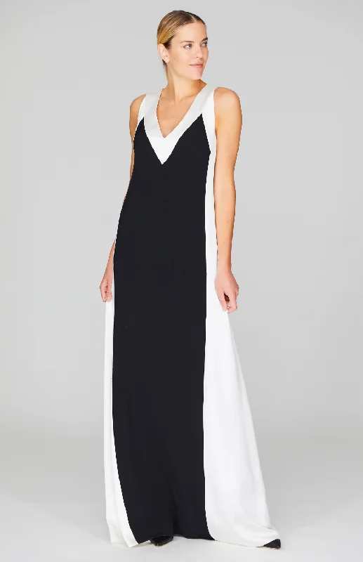 Chic unclassified dressesSatin V Neck Gown w/ Contrast Panels Chic unclassified dresses