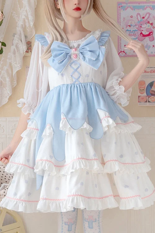 Boho unclassified dressesWhite/Blue Multi-Layer Ruffled High Waist Sweet Lolita Layered JSK Dress Boho unclassified dresses