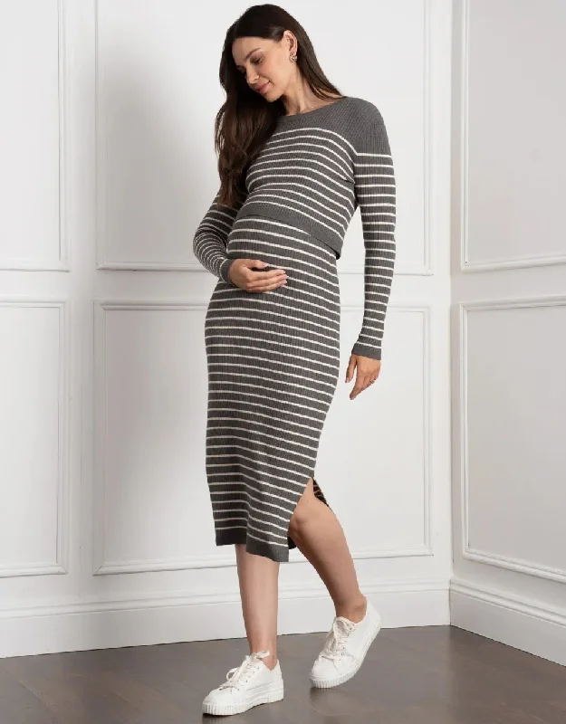 Backless unclassified dressesCrew Neck Layered Knit Maternity & Nursing Dress Backless unclassified dresses