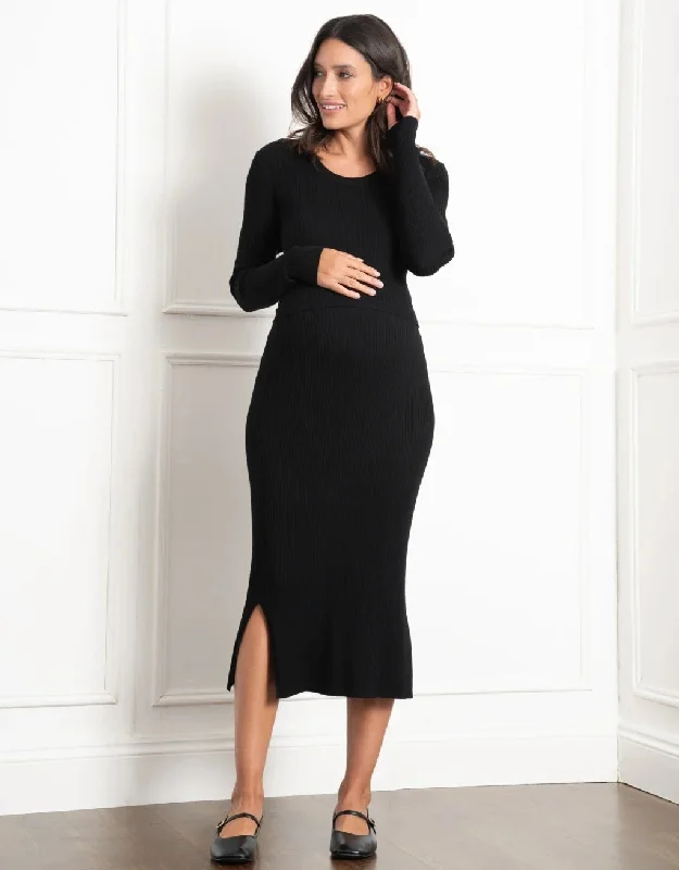 Boho unclassified dressesLayered Knitted Maternity & Nursing Dress - Black Boho unclassified dresses