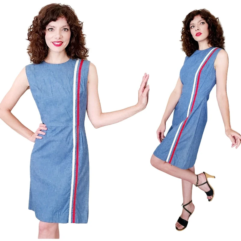 Chic unclassified dressesVintage 60s Pat Perkins Dress Blue w/Red White Stripes Chic unclassified dresses