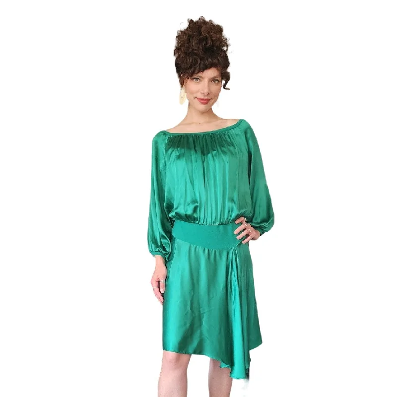 Chiffon unclassified dressesYves Saint Laurent Green Silk Dress Asymmetrical Hem NWT Chiffon unclassified dresses