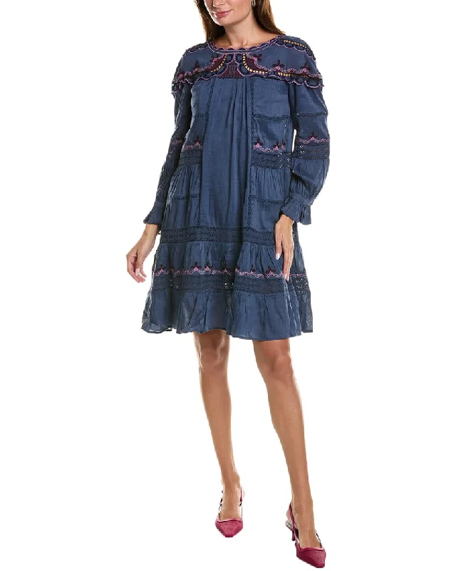 Johnny Was Reina Linen-Blend Mini Dress Summer Denim Mini