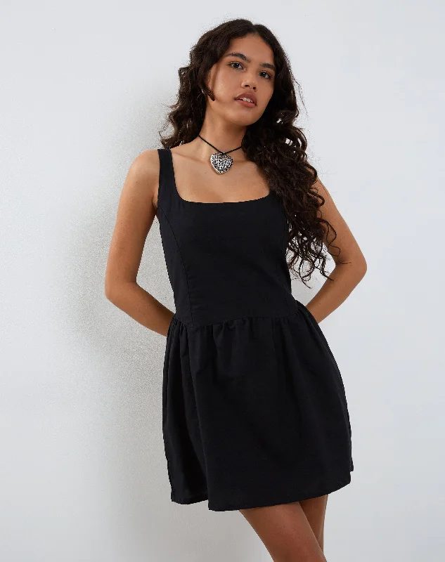 Leshiel Mini Dress in Black Poplin Lace Mini Skirt