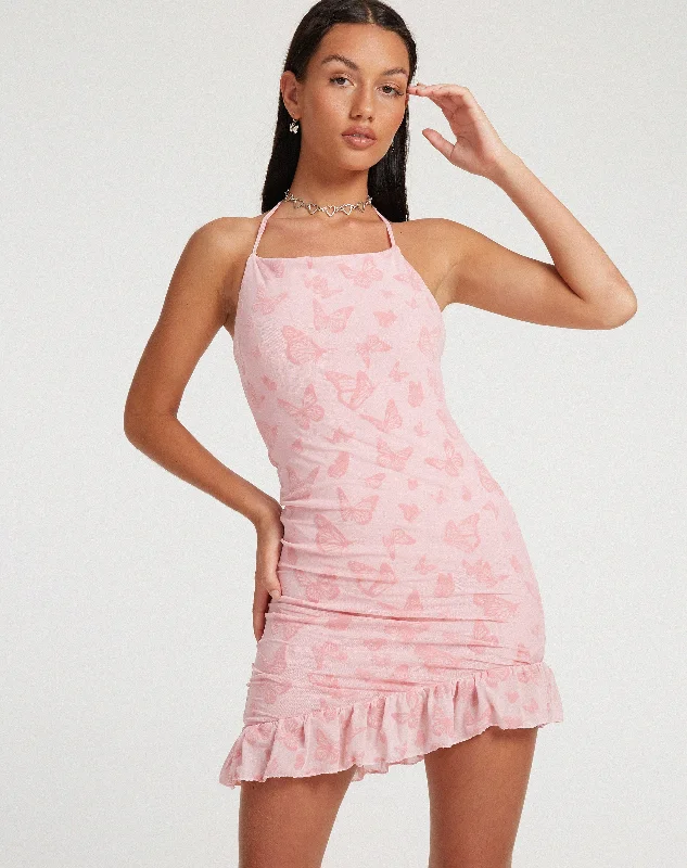 Vania Mini Dress in Butterfly Pink Flock Mini Skirt Vibes