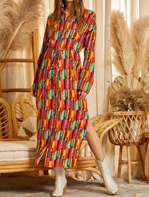 Button Down Fun Print Maxi Shirt Dress In Multi Color Sexy Maxi Skirt