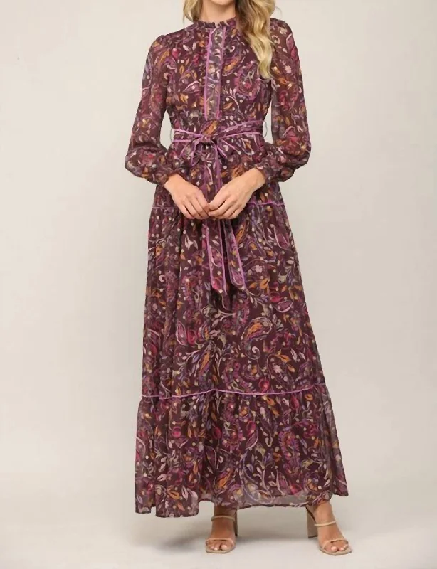 Chiffon Maxi Dress In Violet Floral Maxi Skirt