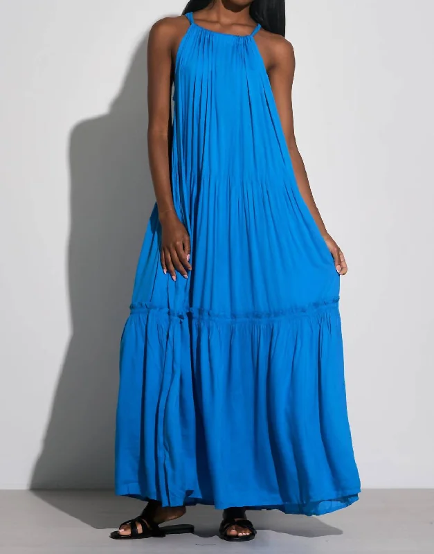 Maxi Tiered Dress In Blue Silk Maxi Skirt