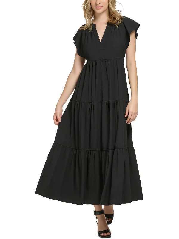 Womens Textured Tiered Maxi Dress Sexy Long Skirt