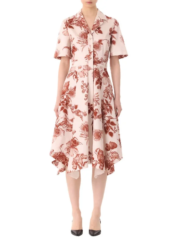 Forest Floral Printed Midi Shirtdress In Calico/rust Button Midi Skirt