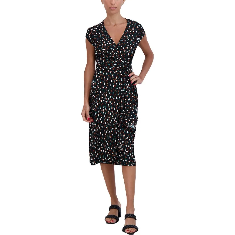 Petites Womens Dotted Knee-Length Midi Dress Fitted Midi Skirt