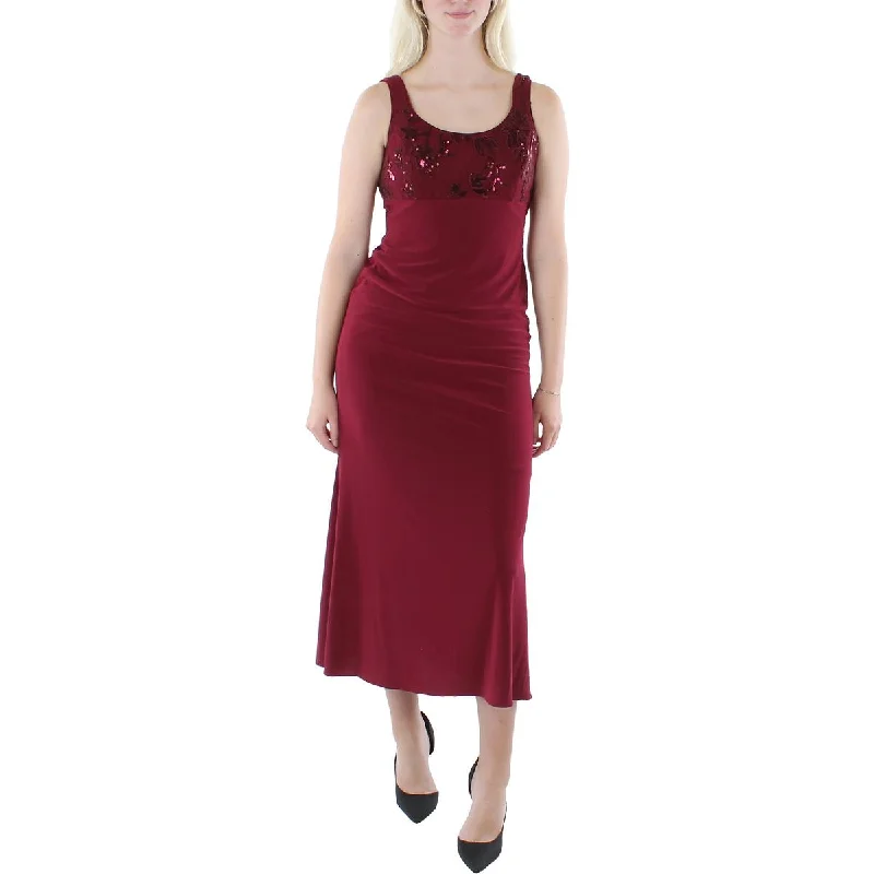 Petites Womens Knit Sequined Midi Dress Structured Midi Skirt