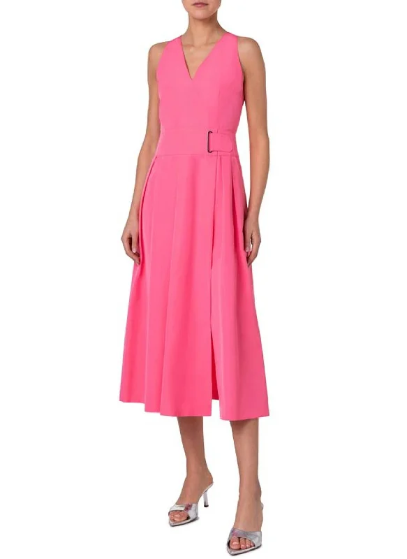 Sleeveless Flared Midi Dress In Pink Knit Midi Skirt