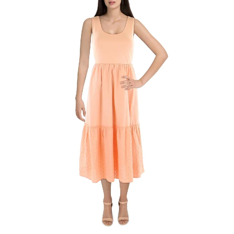 Womens Eyelet Tiered Midi Dress Chic Midi Skirt