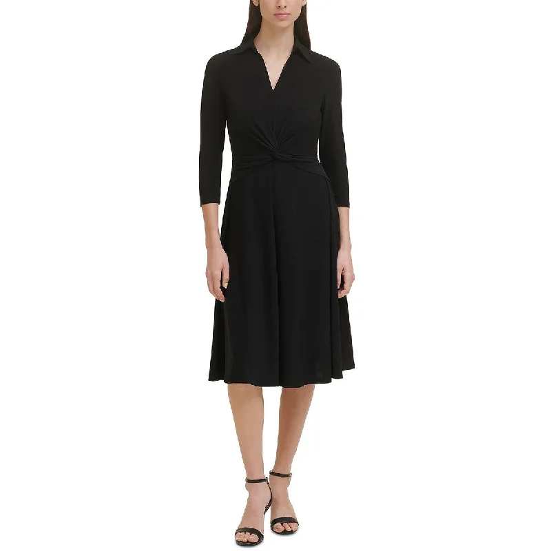 Womens Twist Front Calf Midi Dress Soft Wool Midi